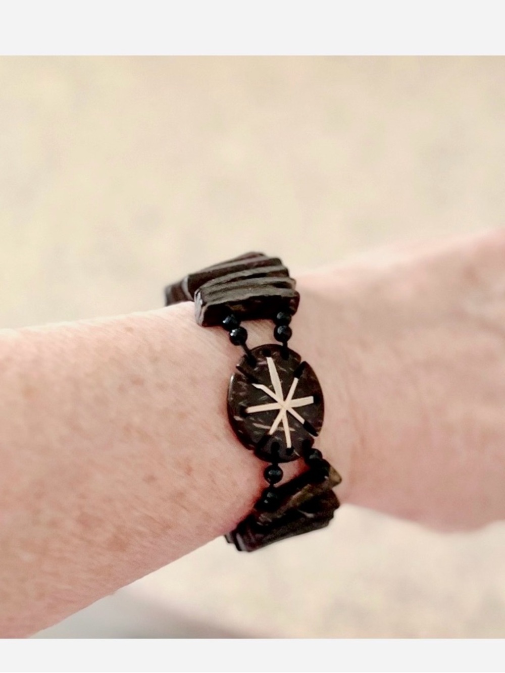 African Dark Brown Starburst Inlay Stretch Bracelet